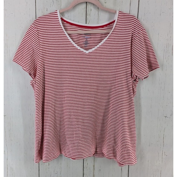 croft & barrow Tops - Croft Barrow Size XXL Womens Red White Striped Short Sleeve Cotton‎ Classic Tee